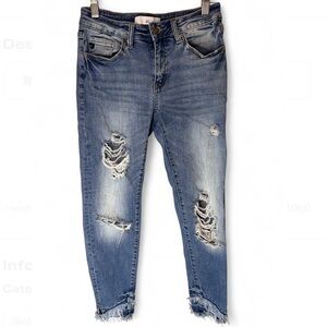 Kancan Estilo Distressed Medium Wash Frayed Hem Skinny Jean Size 5/27